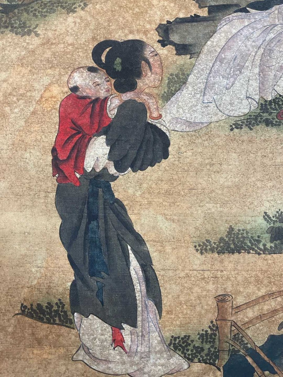 古美術 掛け軸 中国・近現代 「張大千書」 紙本 【碧峰泛舟図】 立軸