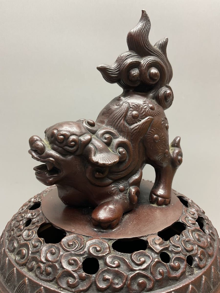 ☆美品 高岡銅器 瑞峰作 新特大 花鳥 高級銅製香炉工芸作家造