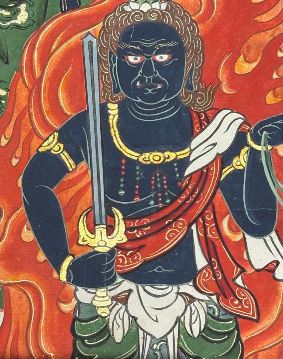 役行者大菩薩図」彩色木版画 嘉永四年箱書き 1枚|修験道 仏教美術 江戸