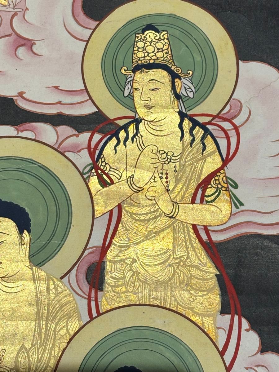 役行者大菩薩図」彩色木版画 嘉永四年箱書き 1枚|修験道 仏教美術 江戸