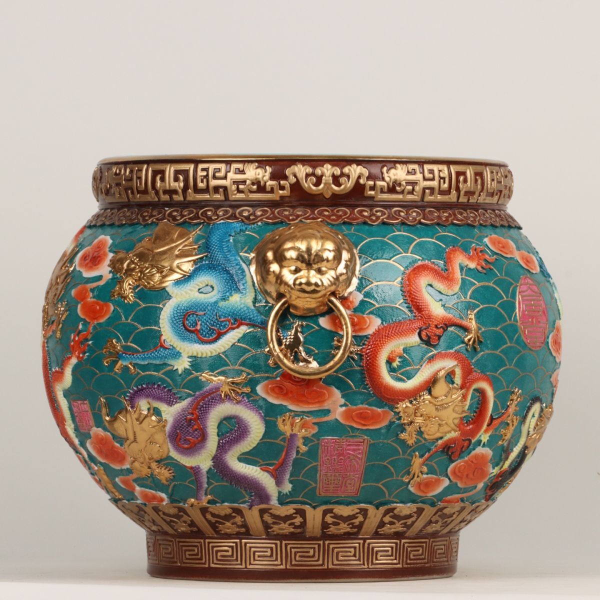 中国古美術・旧蔵透彫鎏金如意置物・純銅製・鏨刻鎏金・純手作り・箱