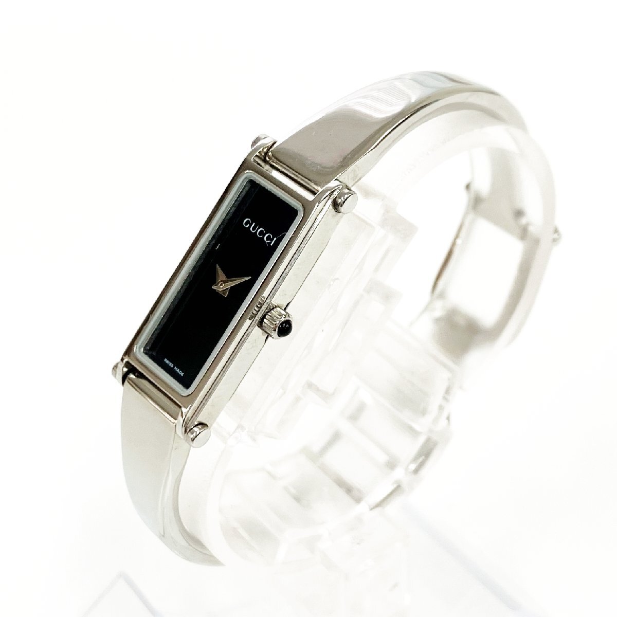 グッチGUCCIクオーツ1500LバングルSS黒文字盤レディース腕時計 【1円