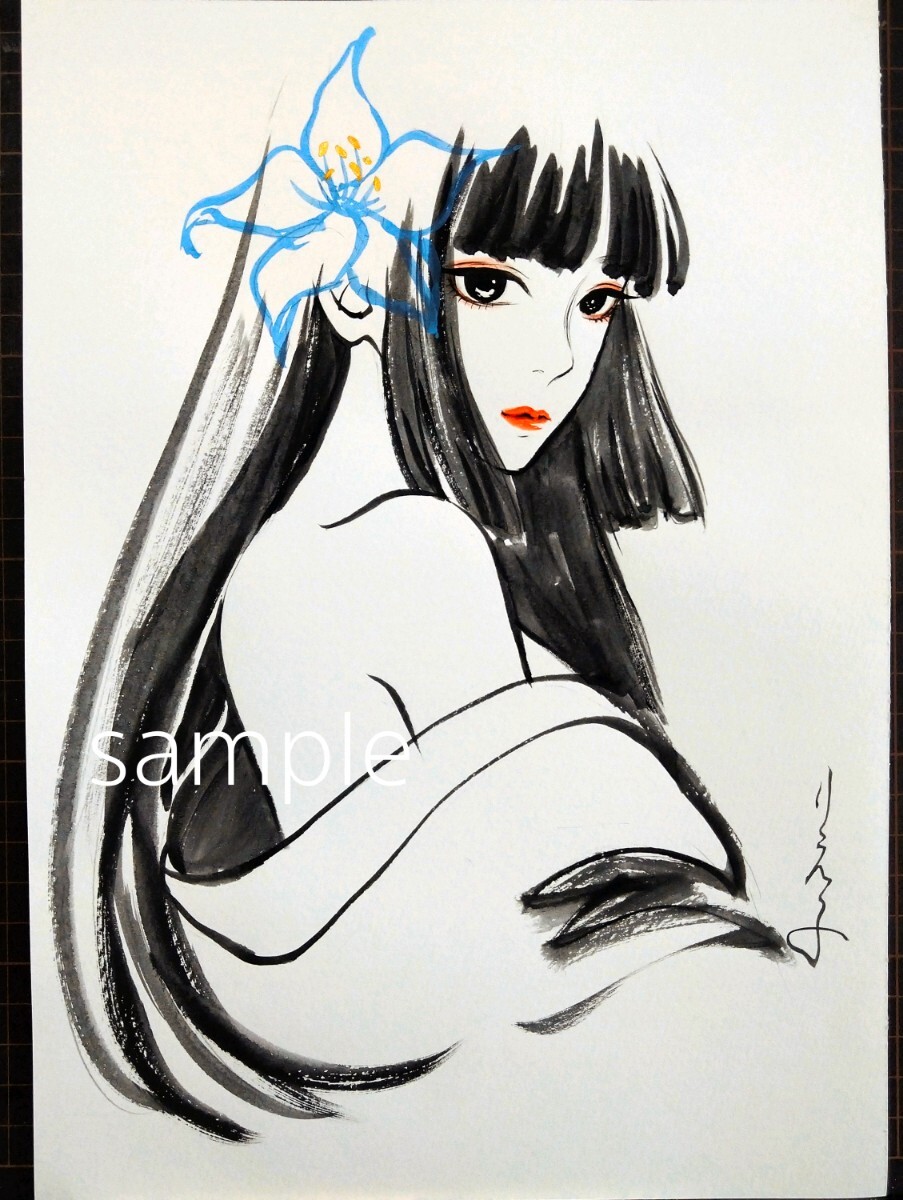 肉筆原画 水彩画 絵画 美人画 手描きイラスト グラビア オリジナル F1強