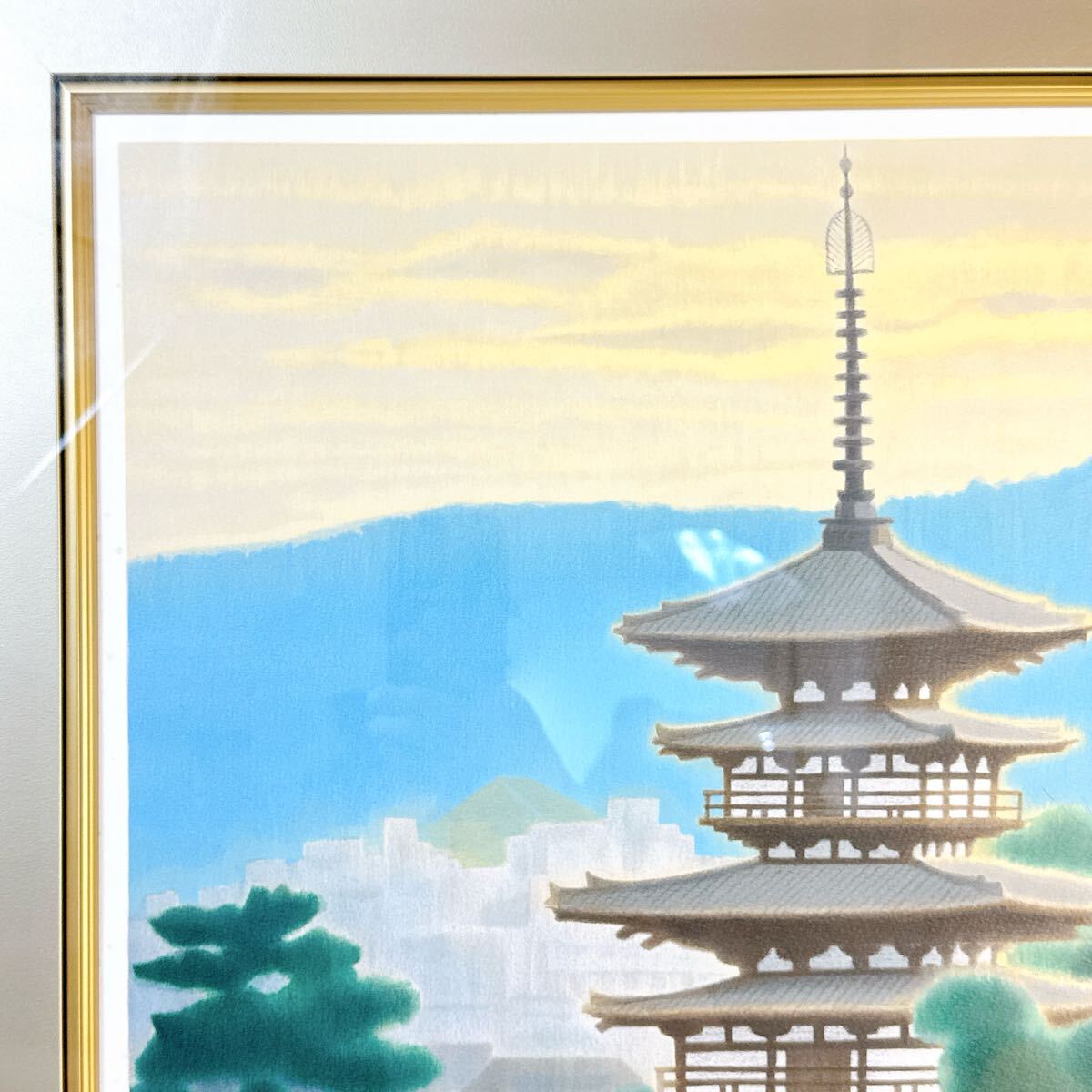 真作】リトグラフ 平山郁夫 法隆寺の塔 161/200 額装 CM166