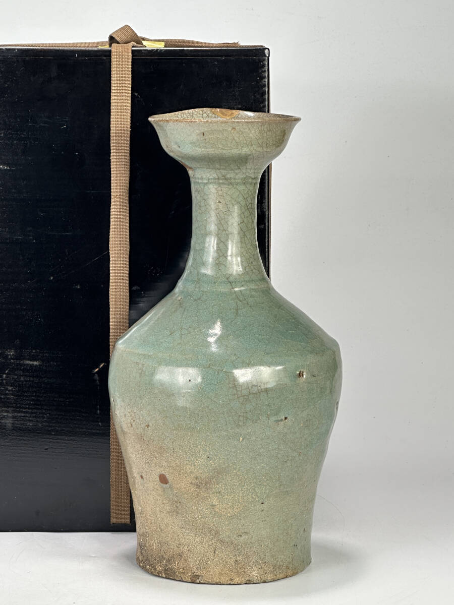 朝鮮高麗青磁花卉文長頸瓶C6104C