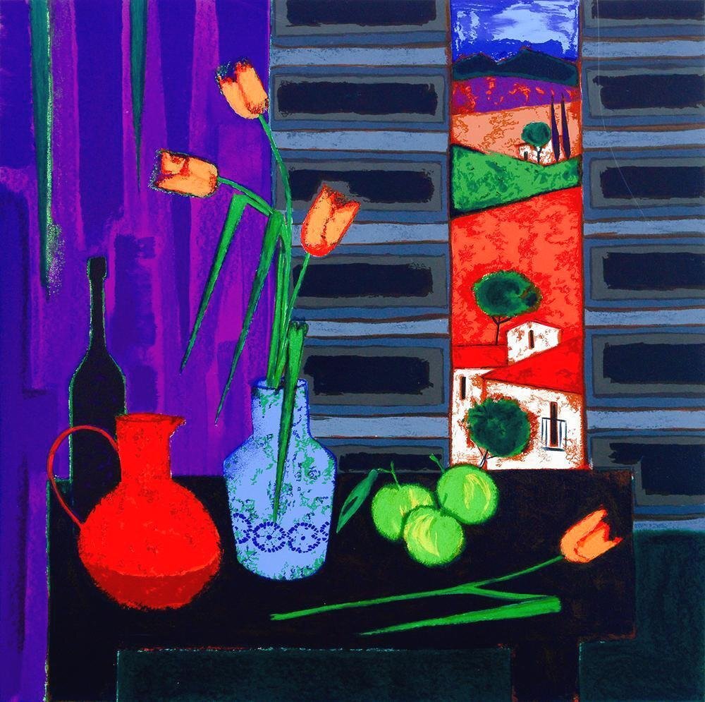 ロジェ・ボナフェ「青い丘」リトグラフ直筆サイン・エディション有り