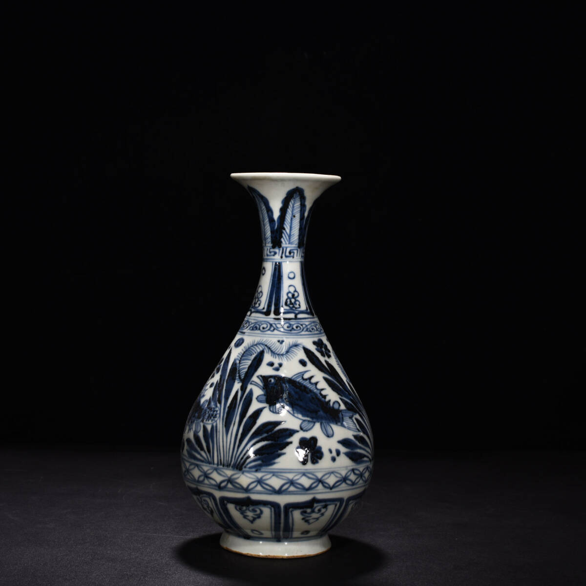 中国古玩 釉裏紅 魚藻文瓶 壷 高さ29cm 中国古玩 釉裏紅