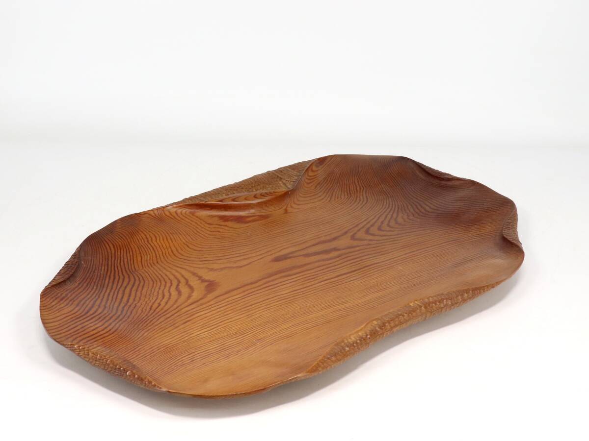 時代木彫 哲仙造 欅製 葉盆 ファッション 一文字盆 刳り貫盆☆美しい