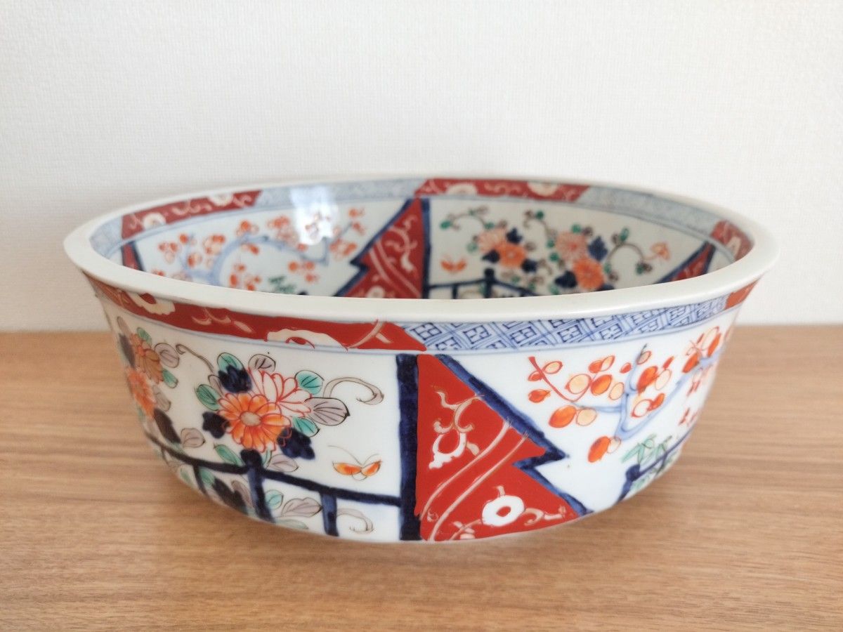 お値下げしました、古伊万里 色絵 梅・菊・蝶紋大鉢 お値下げしました