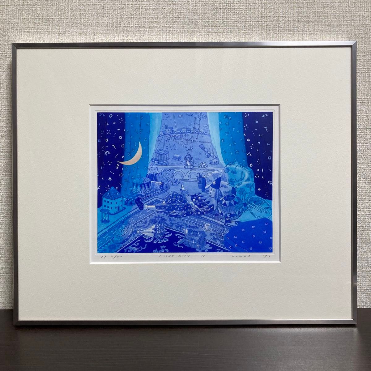 真作保証】小浦昇「MOONY MOON IV」銅版画 直筆サイン 版画 額装