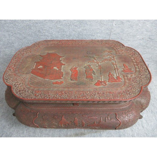 堆朱 平卓 唐人風景図 [B28180] 高さ25.5cm 縦43cm 横63cm アンティーク