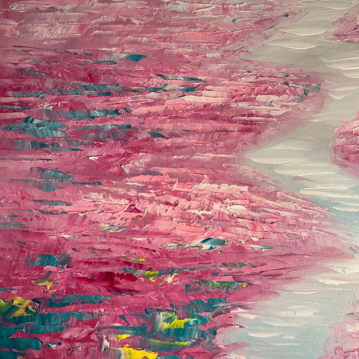 ☆秀作☆手描き油絵 朱に染まる睡蓮 額付 肉筆絵画 インテリア 油彩画