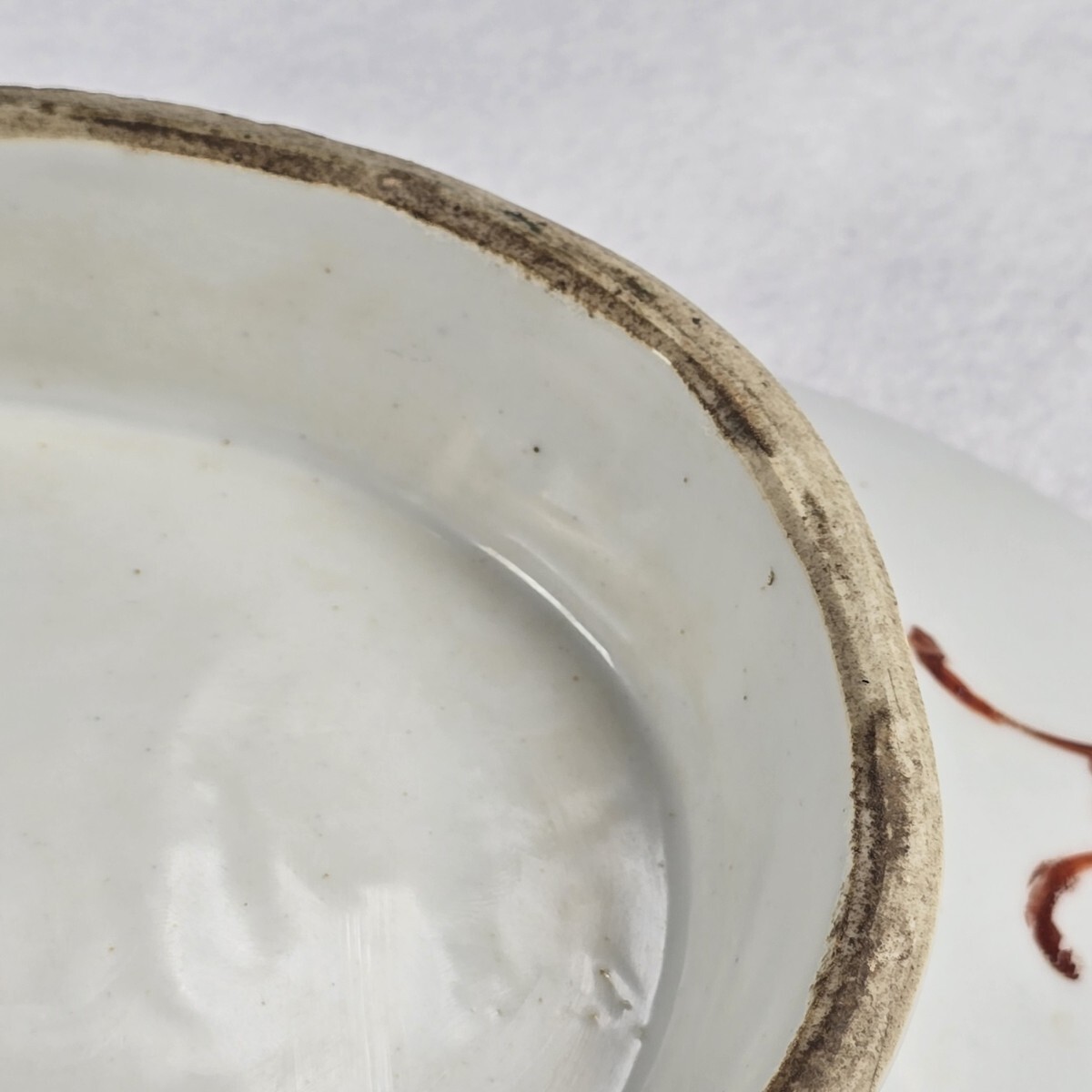 骨董 中国古磁 粉彩 手絵 絡枝花卉紋 三星送子図 如意大皿 清同治在銘