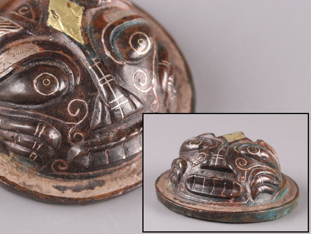 中国古玩 唐物 古銅造 象嵌 書鎮 時代物 極上品 初だし品 D3581