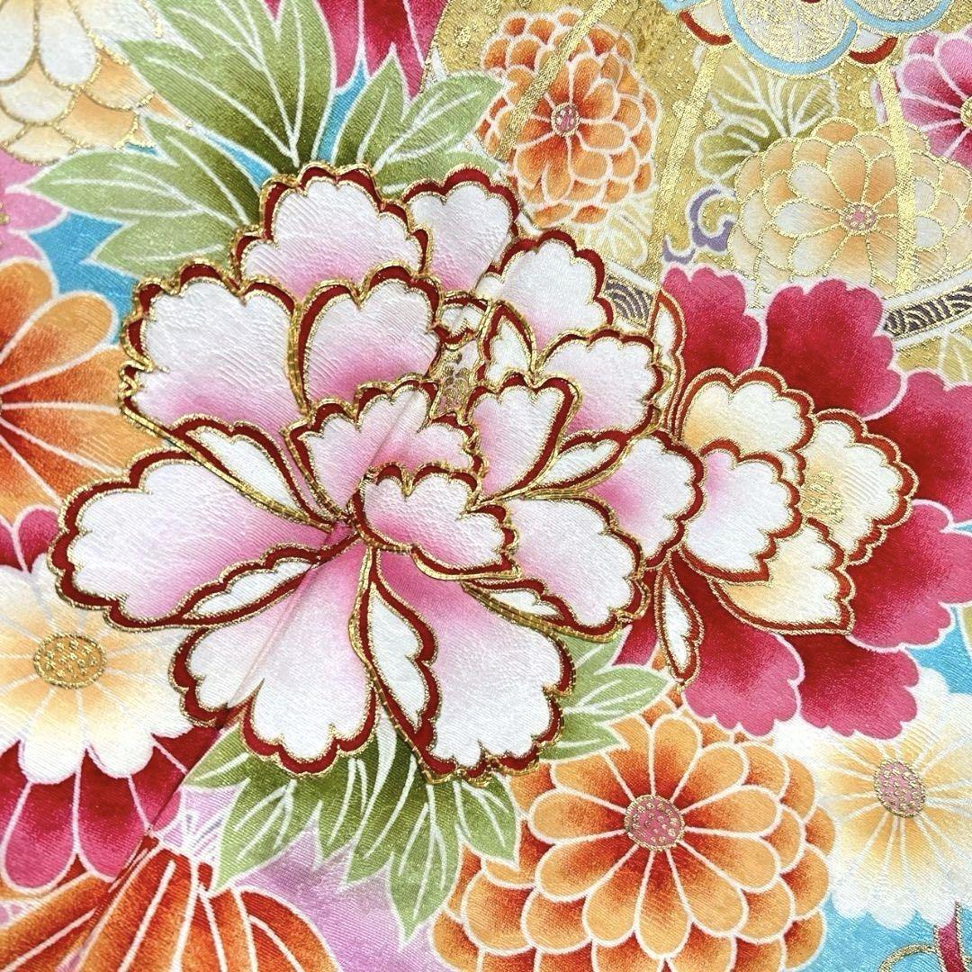 金駒刺繍 金彩 菊花 鶴伝統和模様 振袖 成人式 晴れの日 着物 022a p