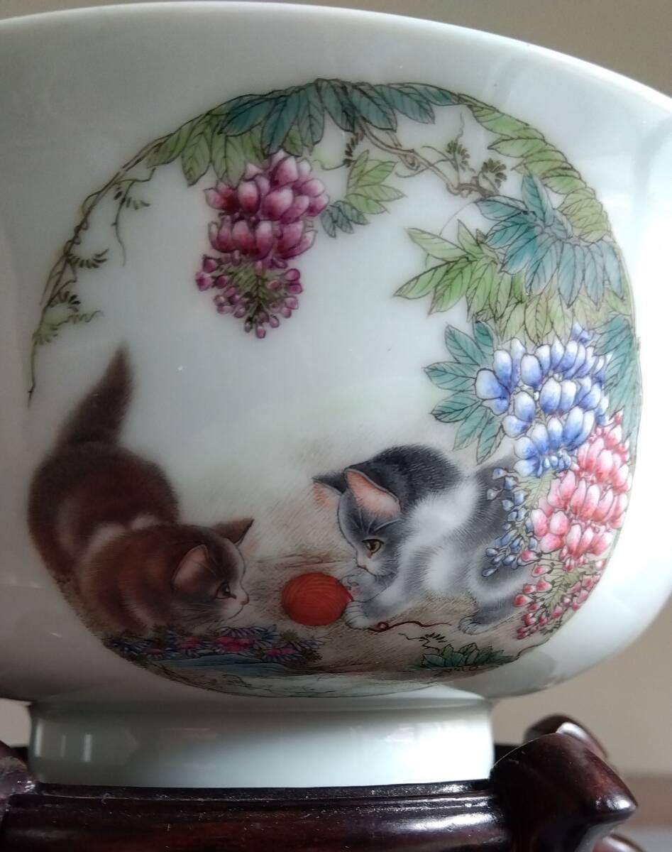 中國古陶磁器 景徳鎮窯 洪厚福先生：静遠堂製 微細描写猫4