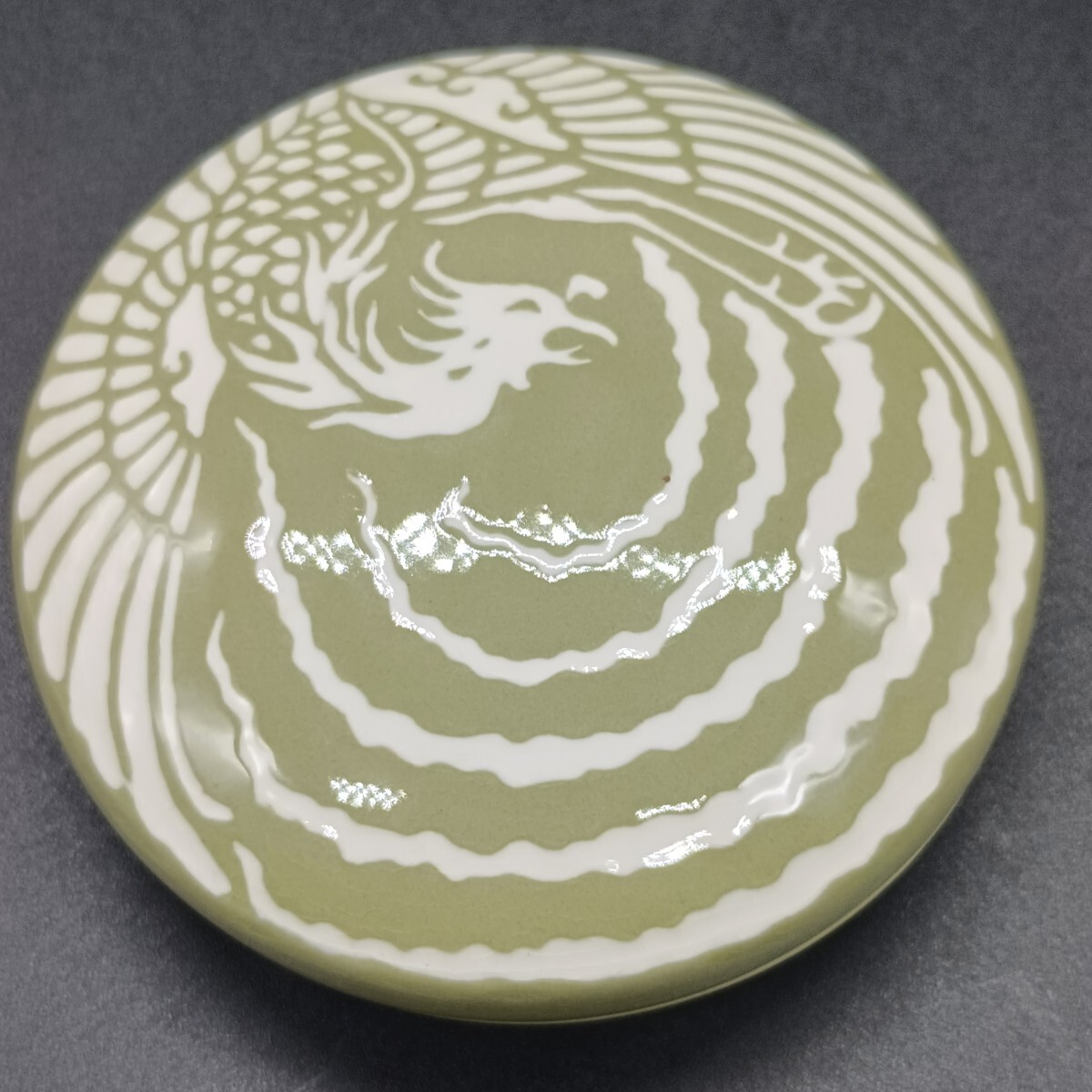 錦光山 造 薄緑地 白鳳凰図 香合 京焼 陶器 茶道具 香道具 ウ