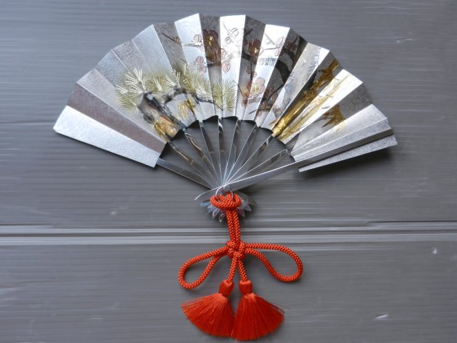 純銀 扇 置物 ガラスケース入 扇子 雲山作