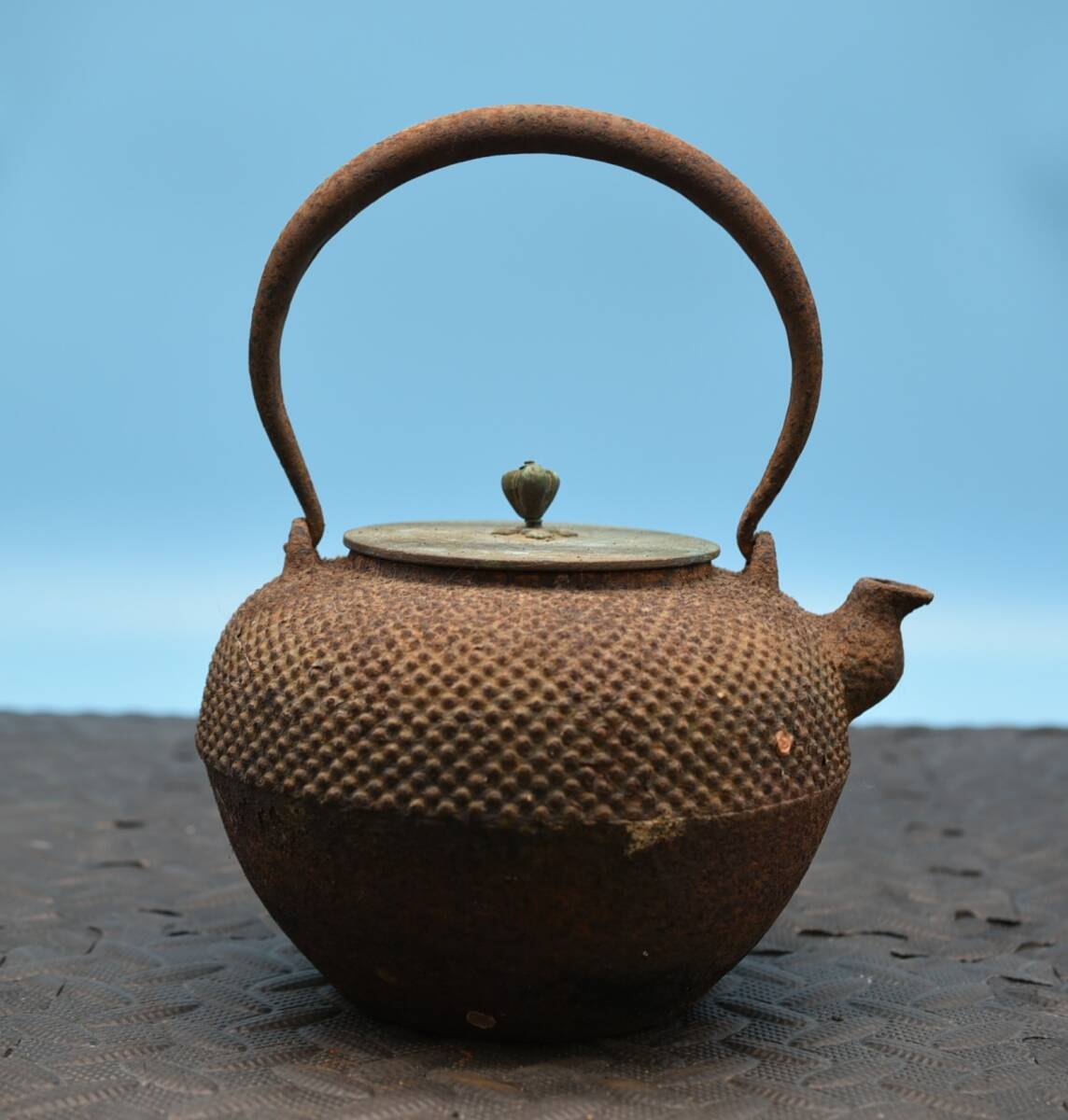 龍文堂造 鉄瓶 道安形 銀摘み 龍文堂造 時代鉄瓶 煎茶道具