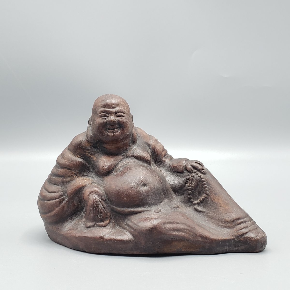 布袋像 備前焼? 古備前? 布袋尊 幅約14cm 高さ9cm 陶器製 開運 本物