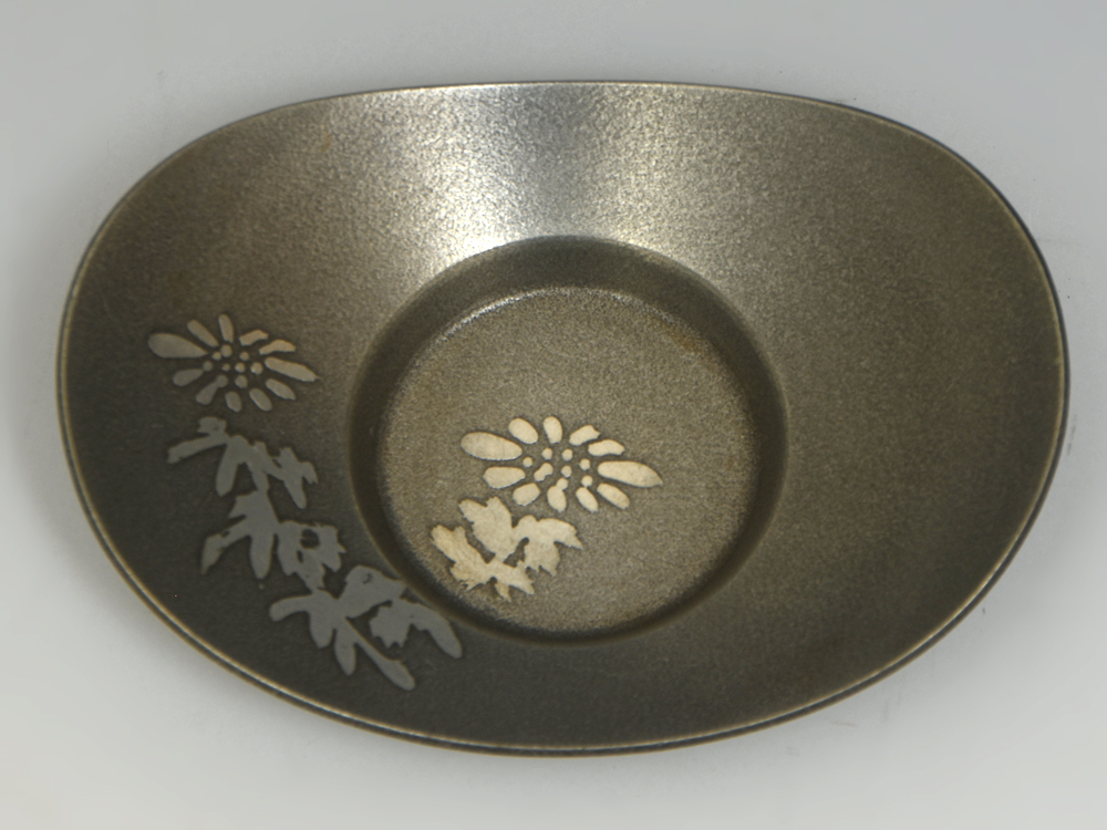 本錫 上錫 錫製 絵替わり小判形茶托5客揃 錫半