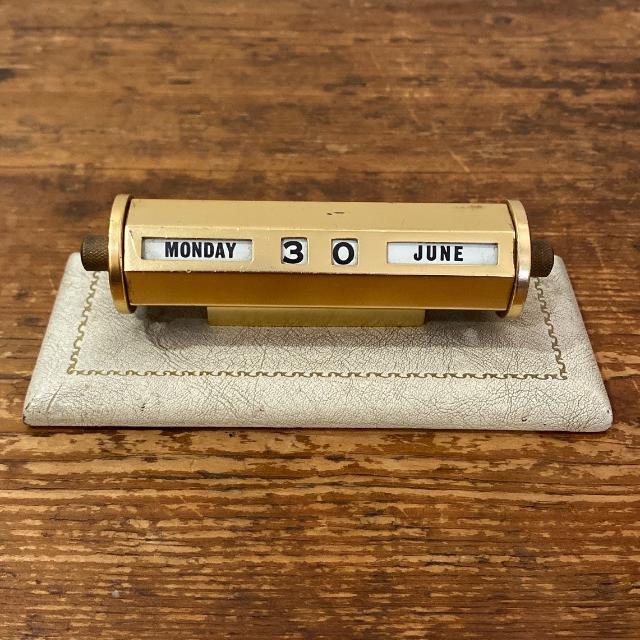 英国 イギリス製 アンティーク 回転式 卓上 カレンダー ゴールド