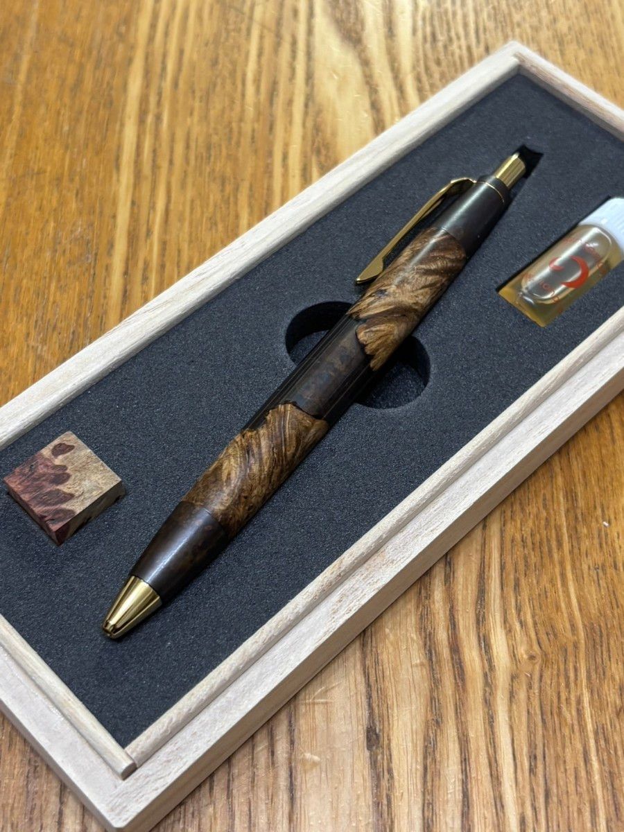 野原工芸 侘寂 花梨瘤 斑紋黒孔雀色 斑紋金具 スタンダード ボールペン