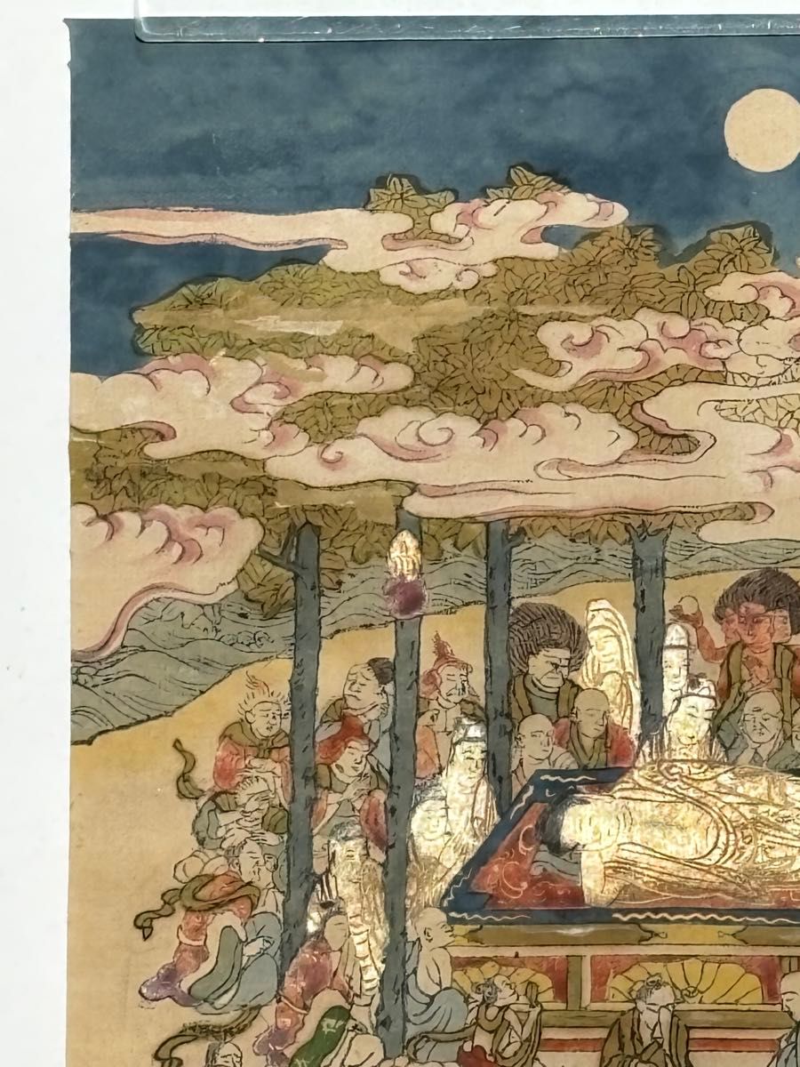 大型彩色木版図 釈迦涅槃図」1枚|仏陀 仏教美術 仏像 和本 江戸時代