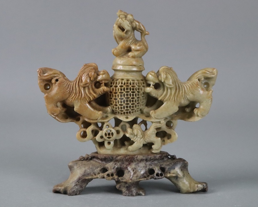 古玩 玉 両面彫刻 美品 中国 古玩 置物