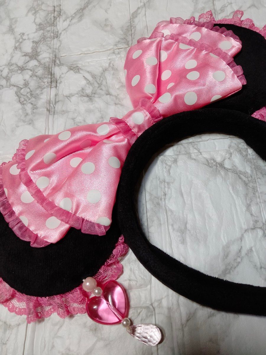 美品 ディズニー ミニー レース イヤリング カチューシャ ピンク