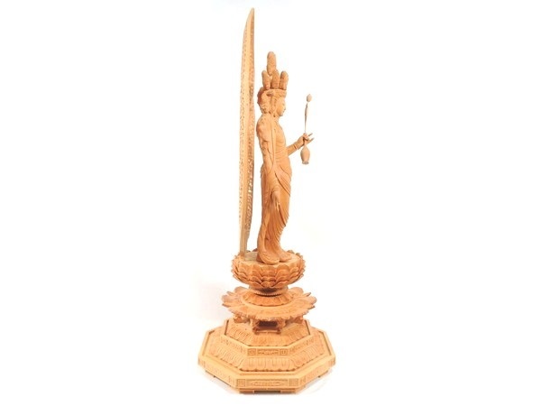 林 洪英作 緑壇木彫 龍上観音像 仏教美術 SX115