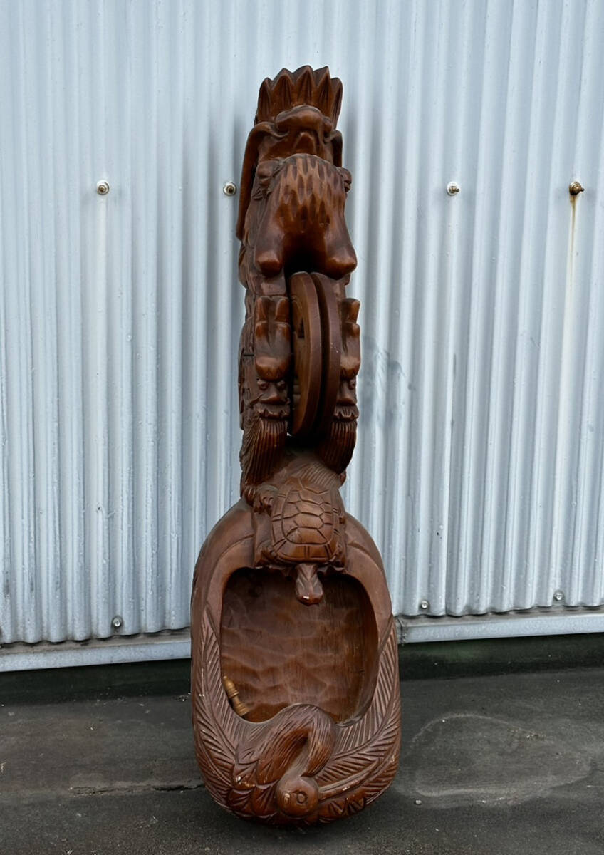 墨壺大型飾り墨壺龍亀木彫木製アンティークハ10