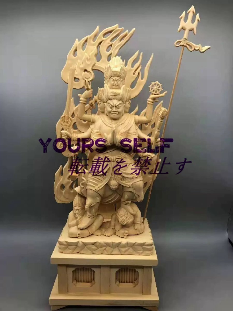 修縁堂】最高級 木彫仏像 七福神 三面大黒天立像 財神 彫刻 本金 切金