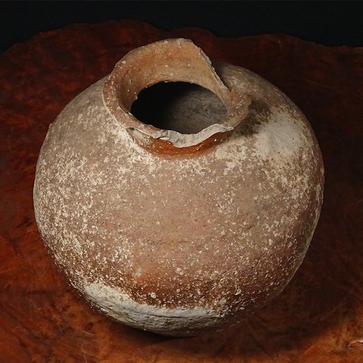 花◇室町時代 古信楽 自然釉広口壺 底に下駄印あり 六