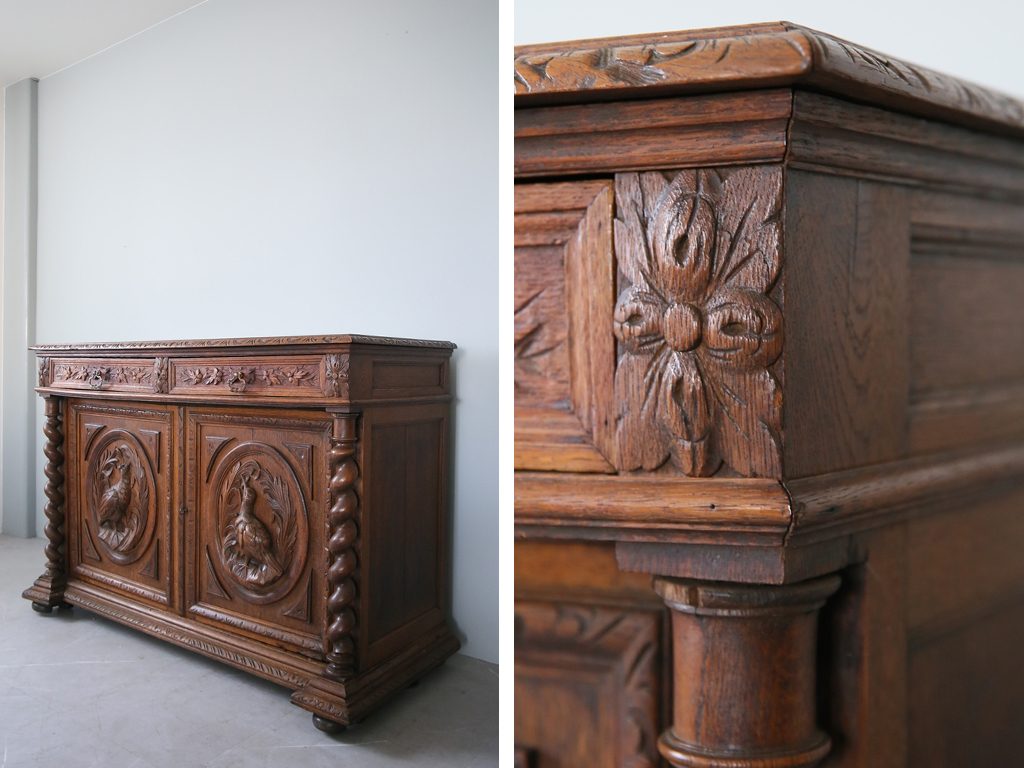 フランスアンティークルイ13世様式キッチンキャビネット/木製食器棚90