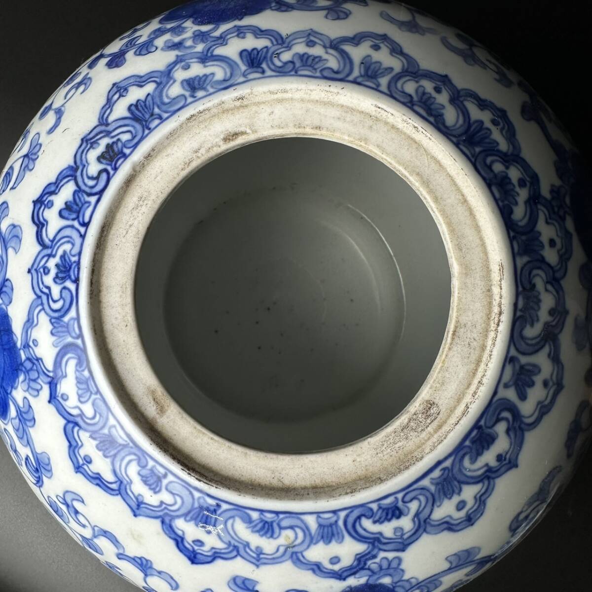 皿□支那染付鯉紋 清時代中期 飾り皿 魚皿 古玩 唐物 中国 時代物 骨董