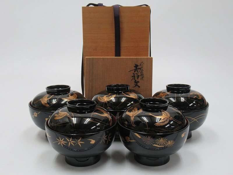 新品 輪島塗 人間国宝 大場松魚 寺井直次 蒔絵麗沢 吉祥文 10客 共