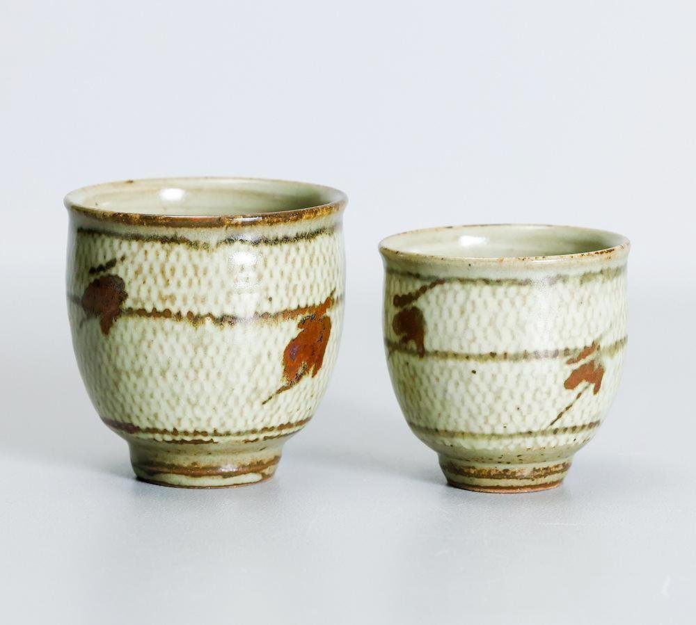 人間国宝 濱田庄司の息子 濵田晋作の大皿 柿釉抜絵皿