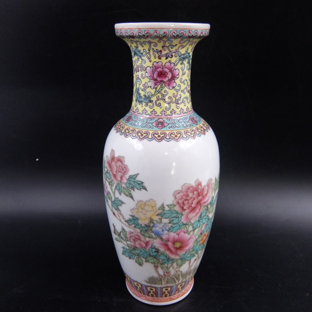 花瓶薄口 中国古美術骨董品 唐物花生色絵 陶磁器景徳鎮 高さ44cm