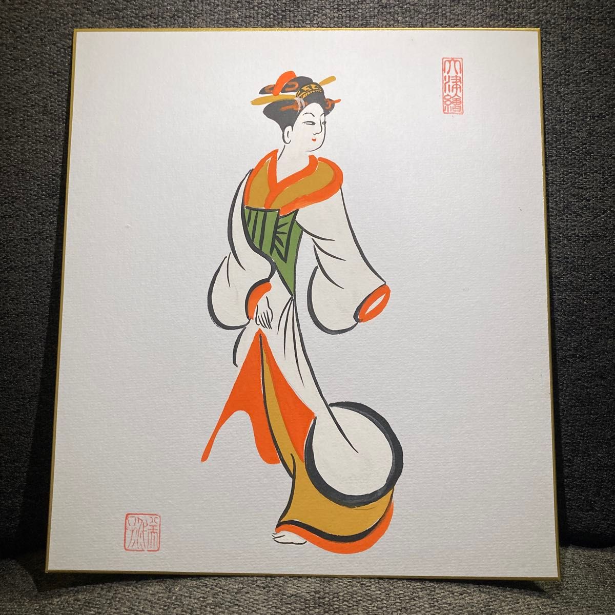 大津絵 白無垢美人(しろむくびじん) 肉筆画 色紙 絵 和風 伝統 和の絵