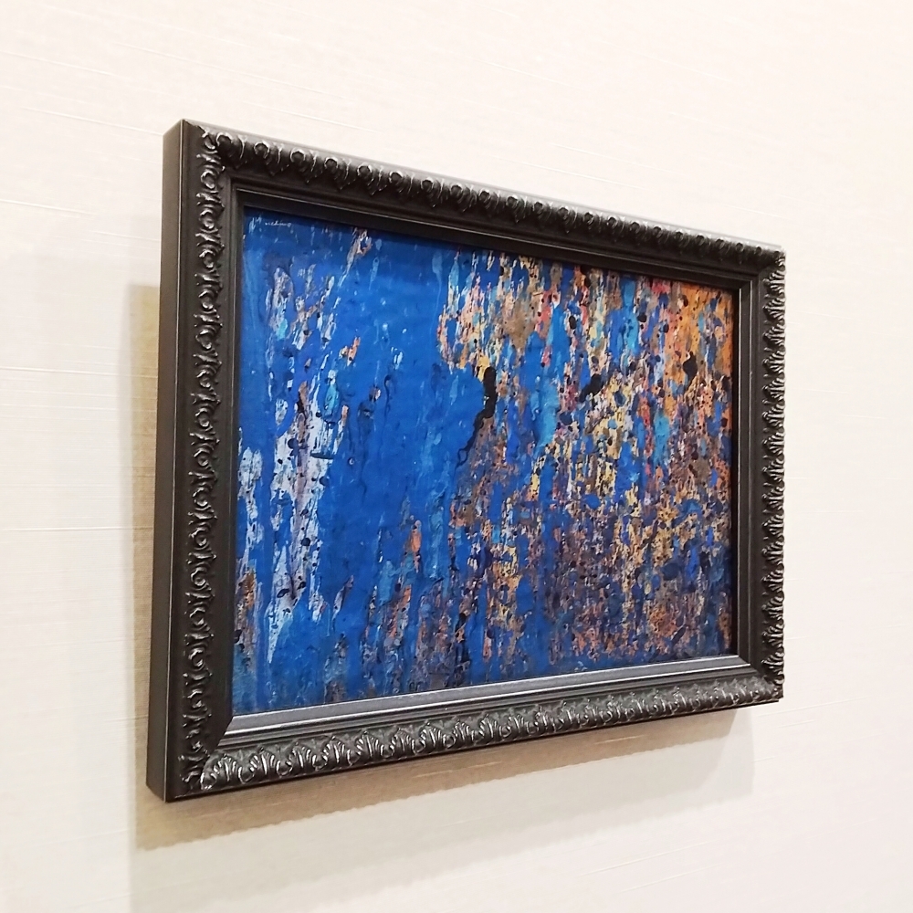 内野隆文 雨 絵画 抽象画 段ボールにアクリル 現代アート 額縁 真作