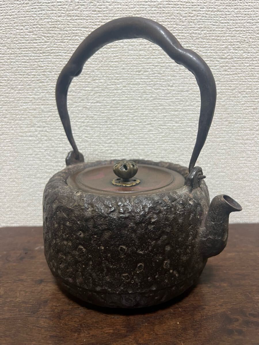 hn2973,般若保作 【古】967 銀象嵌六角鉄瓶 （24時間水漏れなし） 富士山