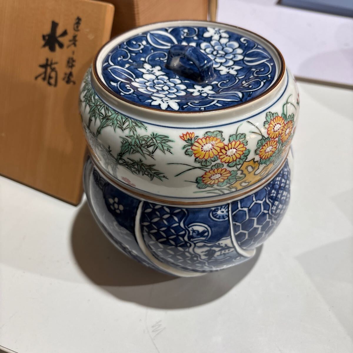 色絵丸紋 末広水指 平安秀峰 茶道具 茶道具 水指 水差し 清水焼き 萬