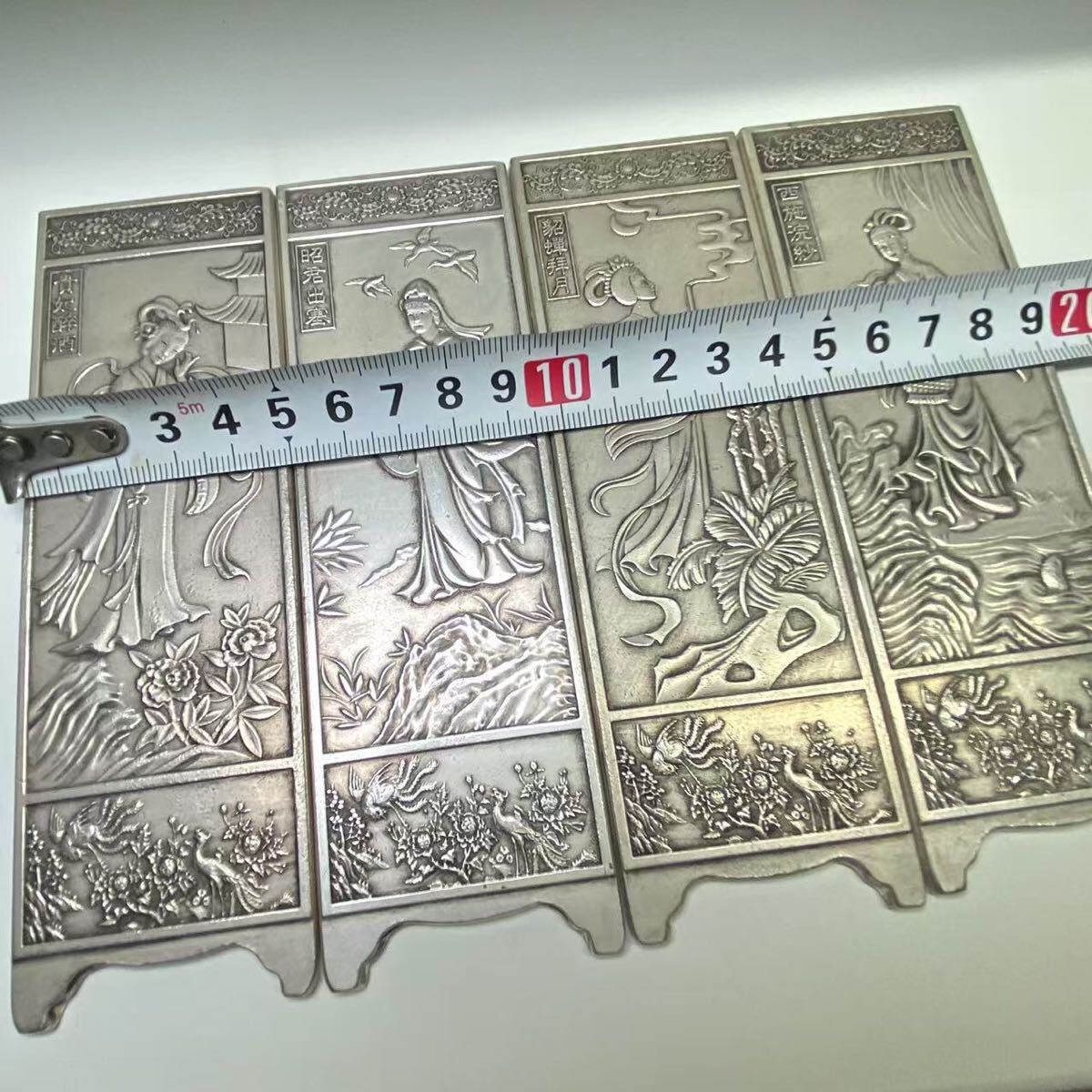 縁起物 文房具 時代物 四大美人 文鎮 浮き彫り 極細工インテリア 飾り