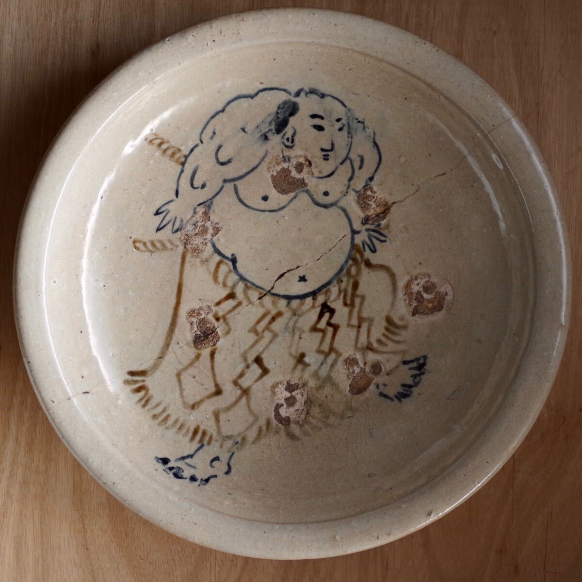 五】絵瀬戸 石皿 大皿 径39cm 江戸後期 箱付