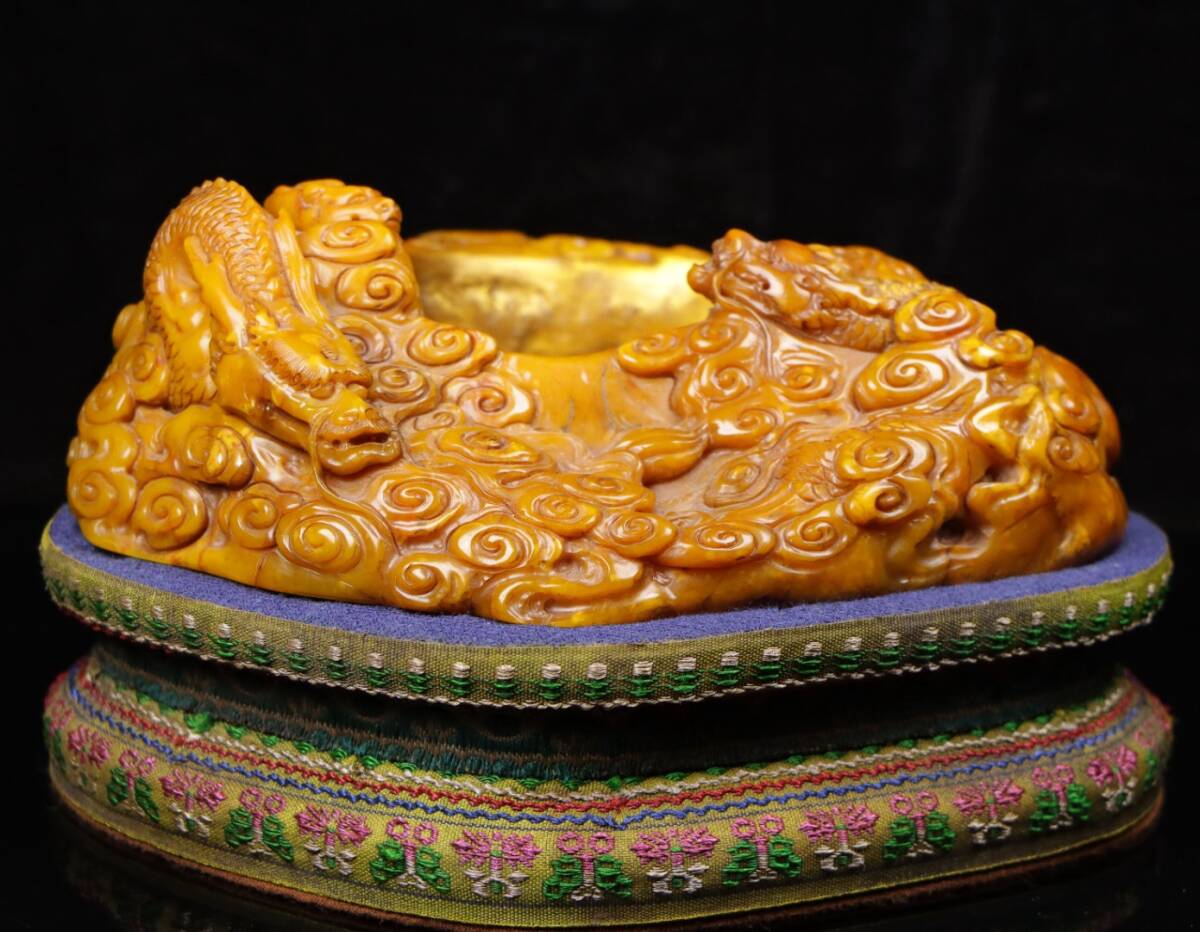 秘藏 清 乾隆五年内務府造 寿山石 田黄石 半壁江山 筆洗水洗 天然石 篆刻