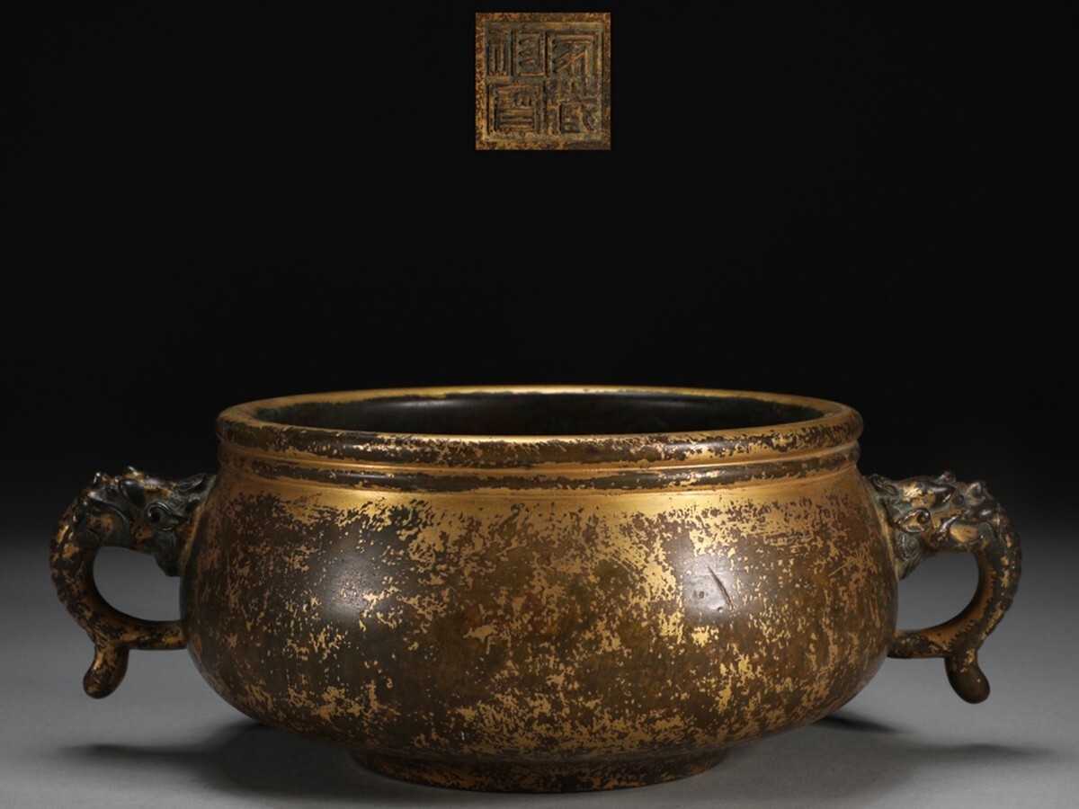 清時代金銅象雕 鎮紙 文鎮銅塗金細密細工神獣蒐集家放出(F-80)