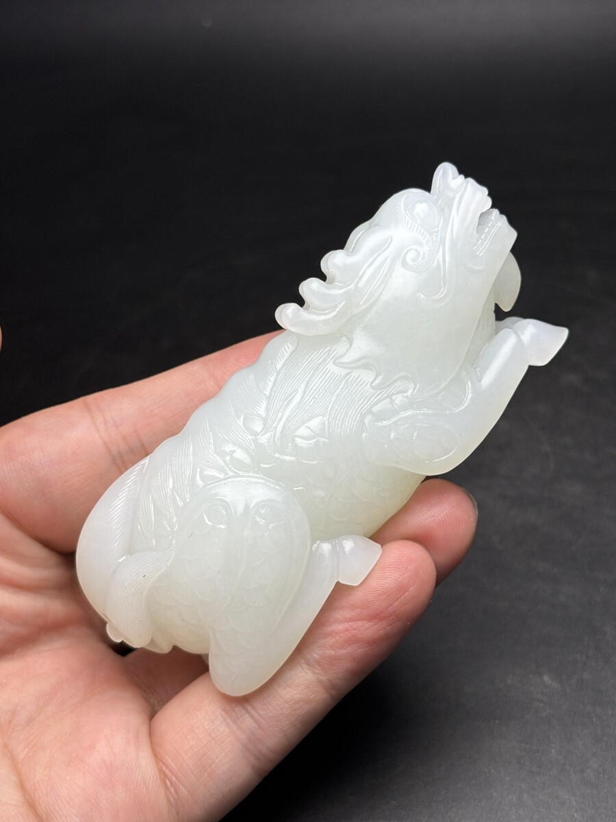 貴重品 本物和田白玉 土沁 明代 透彫り☆福禄双全☆虎