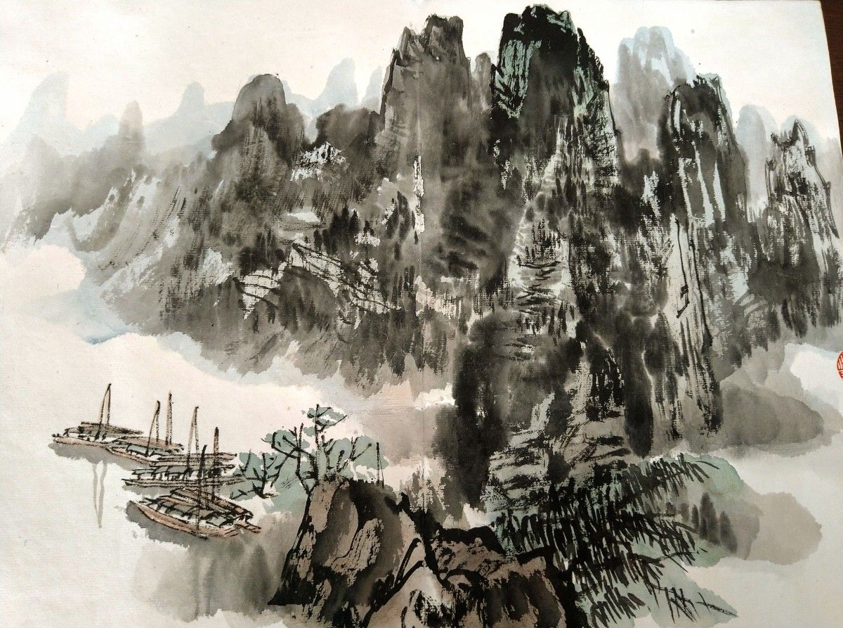 肉筆 中国美術絹本。中国近代画壇、鴻玉冩の11枚（40x29センチ）の