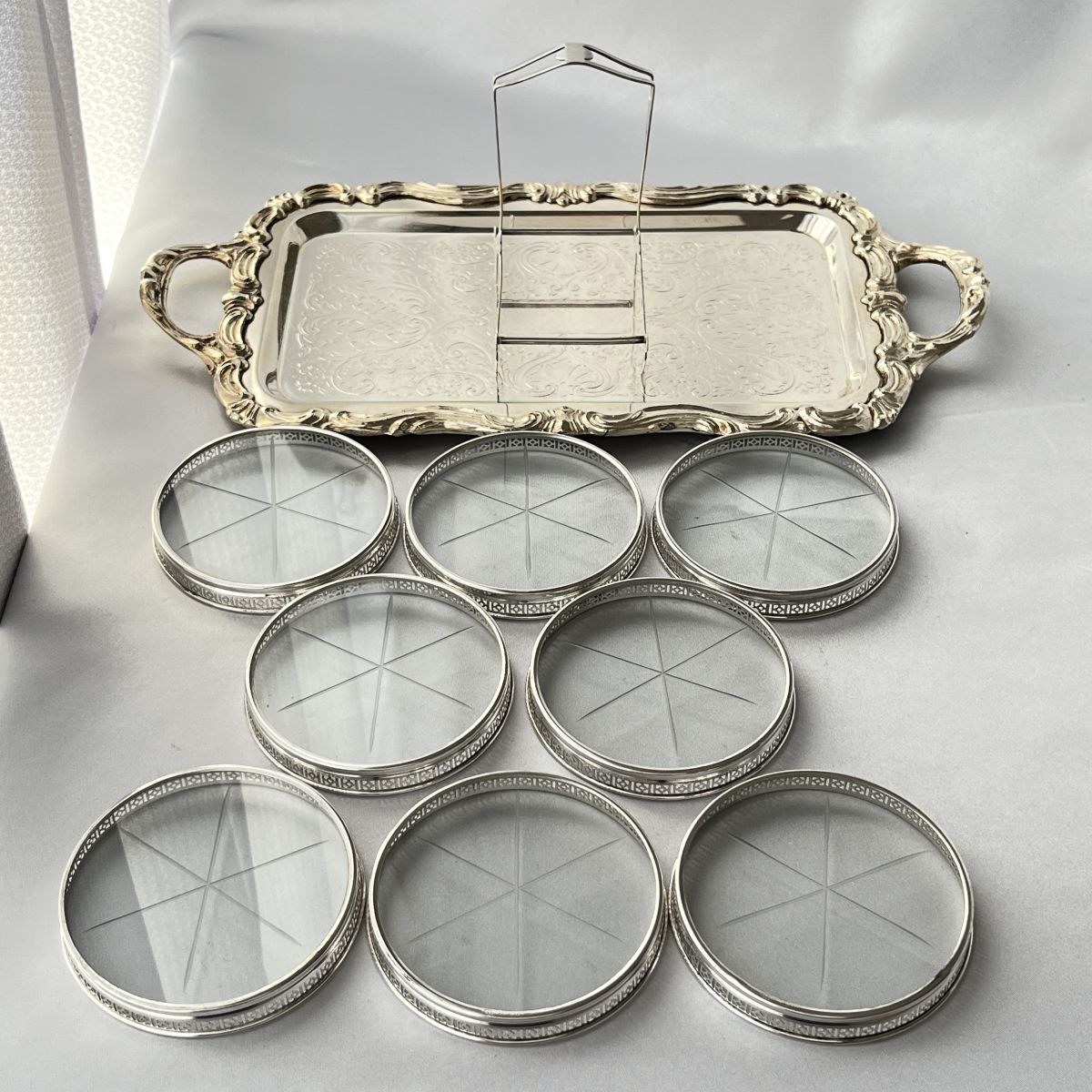 WEBSTER】 【純銀/ガラス】コースター 8枚 / ホルダー スターリング